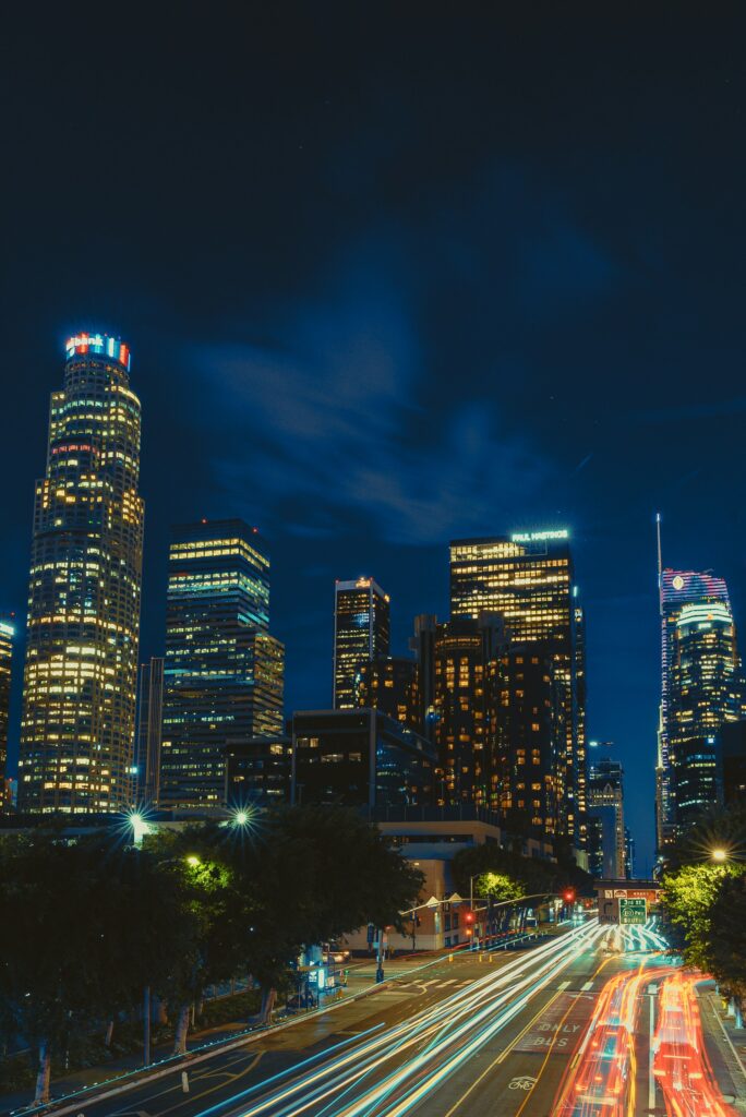 Los Angeles downtown city skyline at night